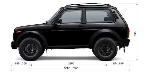 LADA Niva Legend Bronto — габариты сбоку: 3740×1750×1750 мм